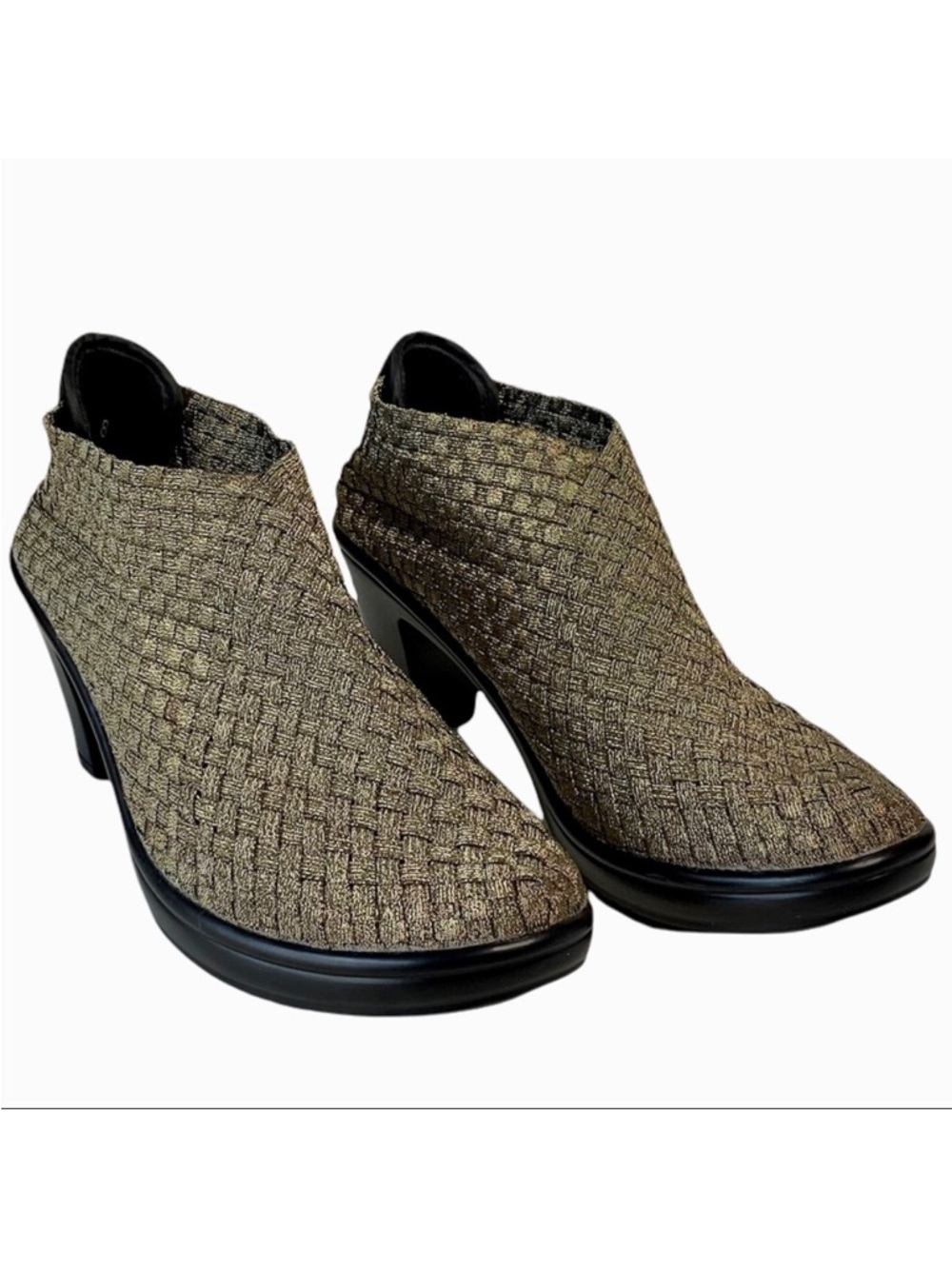 CORKYS Metallic Gold/Bronze & Black Woven Stretch Hot Heels Ankle Booties 8